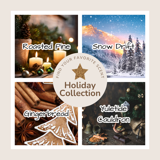 Holiday Collection - 4 Pack Candles - Snow Drift - Gingerbread - Yuletide Cauldron - Roasted Pine